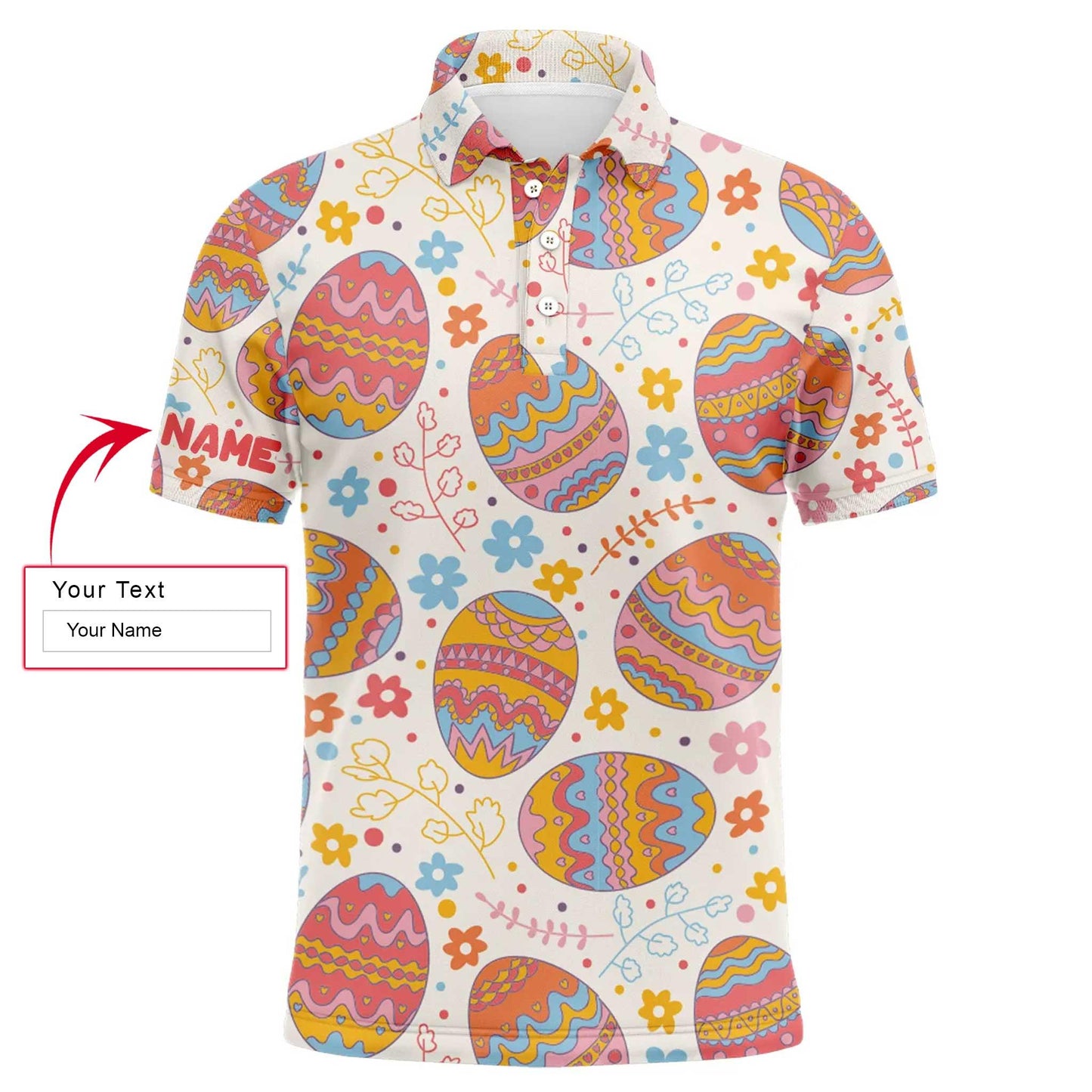 Custom Easter Men Polo Shirt - Funny Easter Eggs Pattern Custom Name Golf Men Polo Shirt - Perfect Personalized Polo Shirt For Men, Golfers - Amzanimalsgift