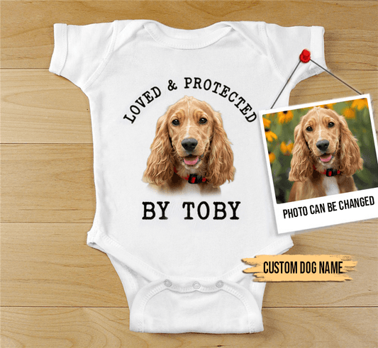 Custom English Cocker Spaniel Baby Onesies, Loved & Protected By Custom Dog Newborn Onesies, Personalized Onesies - Perfect Gift For Baby, Baby Gift Onesie - Amzanimalsgift