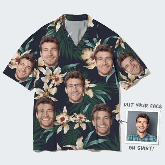 Custom Face Hawaiian Shirt, Leaves And Flowers Aloha Shirt, Personalized Shirt Mother's Day, Father's Day Gift For Father, Mother, Grandma, Family - Amzanimalsgift
