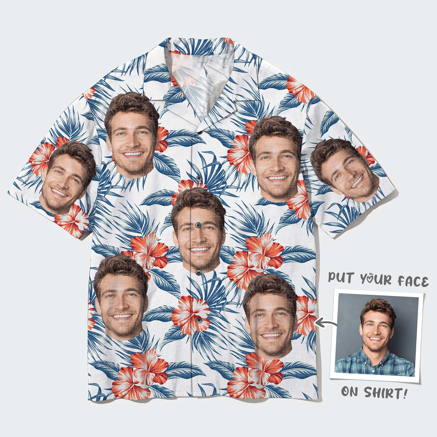 Custom Face Hawaiian Shirt, Tropical Flowers Aloha Shirt, Personalized Shirt Mother's Day, Father's Day Gift For Father, Mother, Grandma, Family - Amzanimalsgift
