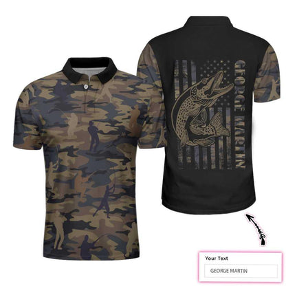 Custom Fishing Men Polo Shirts, Camouflage Fisherman Silhouette Vector Fishing Custom Polo Shirt, American Flag Polo Shirt, Fishing Shirt For Men, Best Gift for Fisherman - Amzanimalsgift