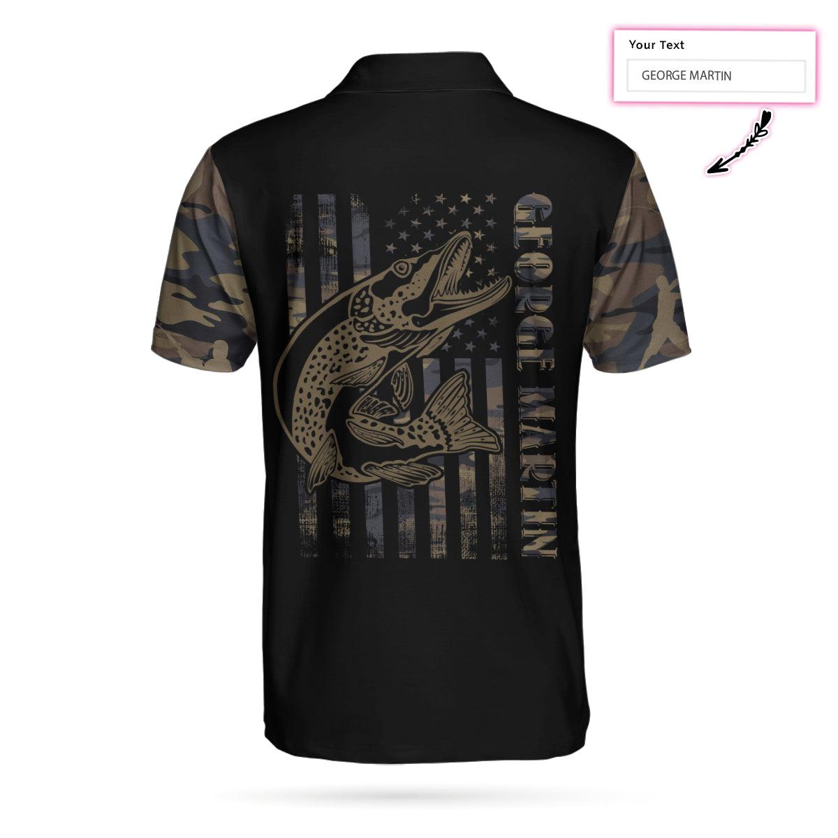 Custom Fishing Men Polo Shirts, Camouflage Fisherman Silhouette Vector Fishing Custom Polo Shirt, American Flag Polo Shirt, Fishing Shirt For Men, Best Gift for Fisherman - Amzanimalsgift