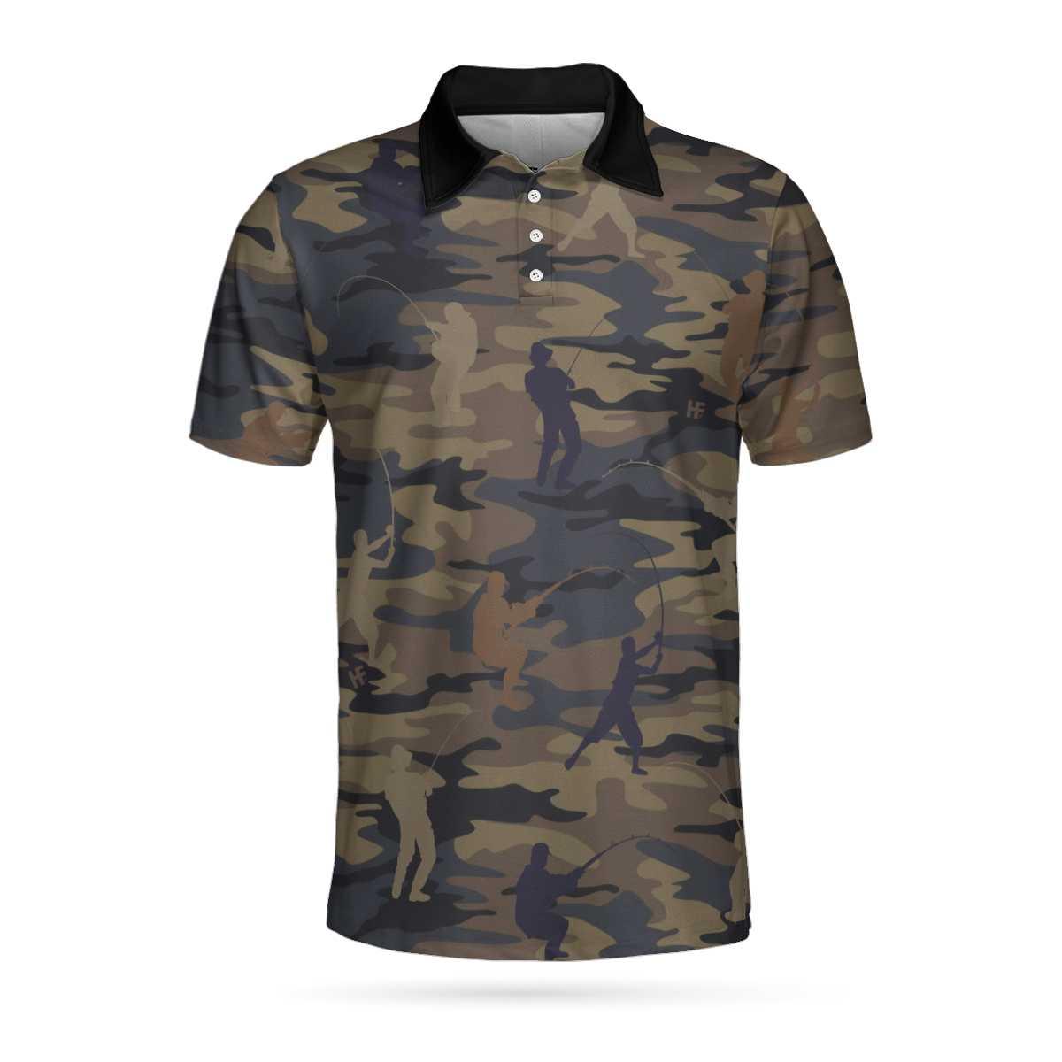 Custom Fishing Men Polo Shirts, Camouflage Fisherman Silhouette Vector Fishing Custom Polo Shirt, American Flag Polo Shirt, Fishing Shirt For Men, Best Gift for Fisherman - Amzanimalsgift