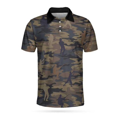 Custom Fishing Men Polo Shirts, Camouflage Fisherman Silhouette Vector Fishing Custom Polo Shirt, American Flag Polo Shirt, Fishing Shirt For Men, Best Gift for Fisherman - Amzanimalsgift