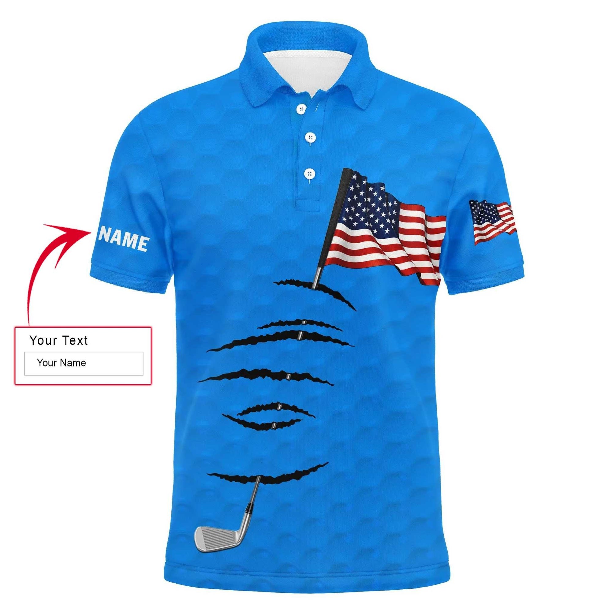 Custom Golf Men Polo Shirt - American Flag 4th July Custom Name Blue Men Golf Polo Shirt - Perfect Polo Shirt For Men, Golfers - Amzanimalsgift