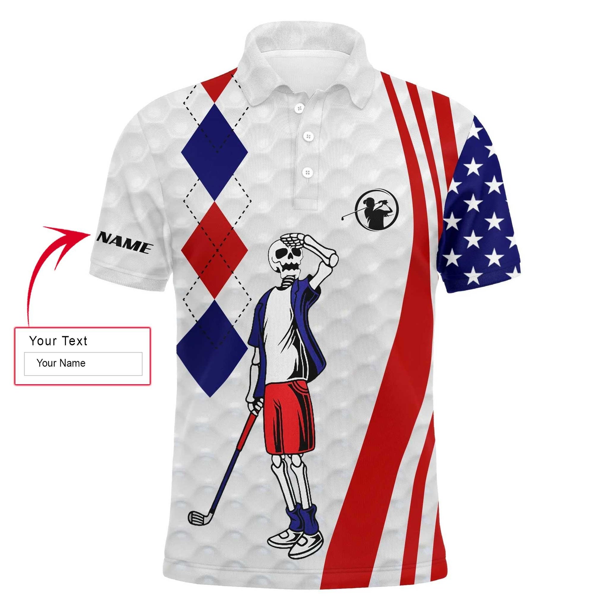 Custom Golf Men Polo Shirt - American Flag 4th July Skull Custom Name Apparel Men Golf Polo Shirt - Perfect Polo Shirt For Men, Golfers - Amzanimalsgift