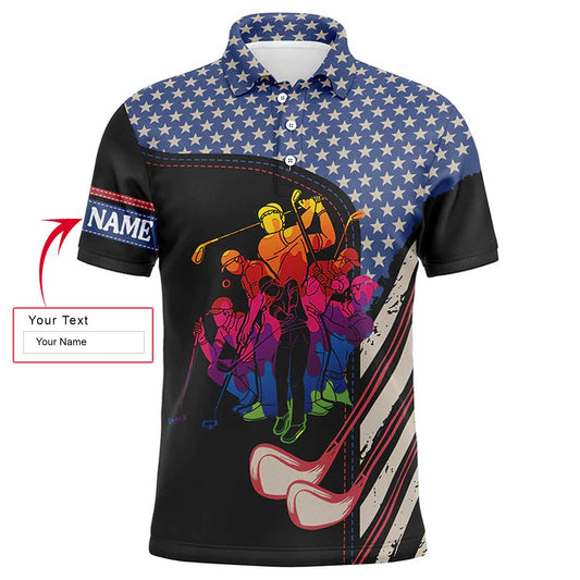 Custom Golf Men Polo Shirt - American Flag Golf Clubs Custom Name Apparel Men Golf Polo Shirt - Perfect Polo Shirt For Men, Golfers, 4th July - Amzanimalsgift