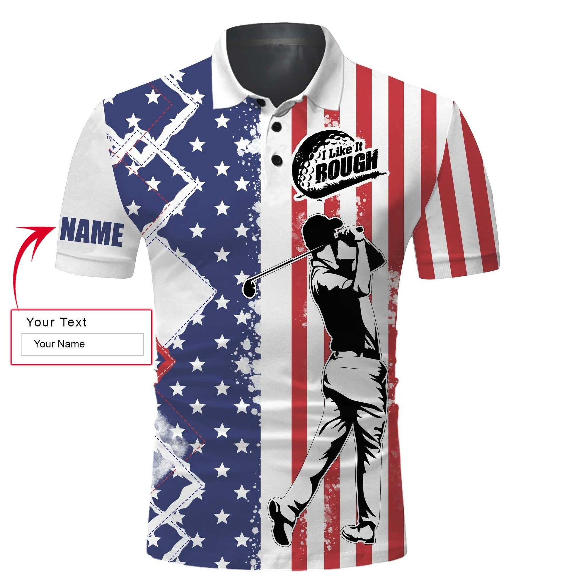 Custom Golf Men Polo Shirt - American Flag Patriotic Apparel, I Like It Rough Men Golf Polo Shirt - Perfect Polo Shirt For Men, Golfers - Amzanimalsgift