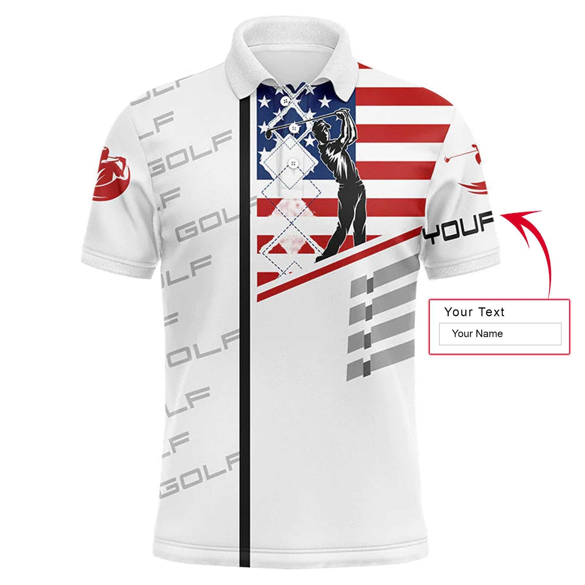 Custom Golf Men Polo Shirt - American Flag Patriotic Custom Name Apparel Men Golf Polo Shirt - Perfect Polo Shirt For Men, Golfers - Amzanimalsgift