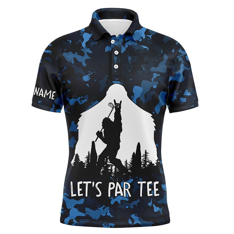 Custom Golf Men Polo Shirt - Bigfoot Golf Custom Name Men Polo Shirt, Funny Bigfoot Blue Camo Custom Polo Shirt - Perfect Polo Shirt For Men, Golfers - Amzanimalsgift
