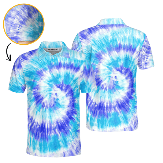 Custom Golf Men Polo Shirt - Blue Turquoise Tie Dye Background Custom Name Golf Men Polo Shirt - Perfect Polo Shirt For Men, Golfers - Amzanimalsgift