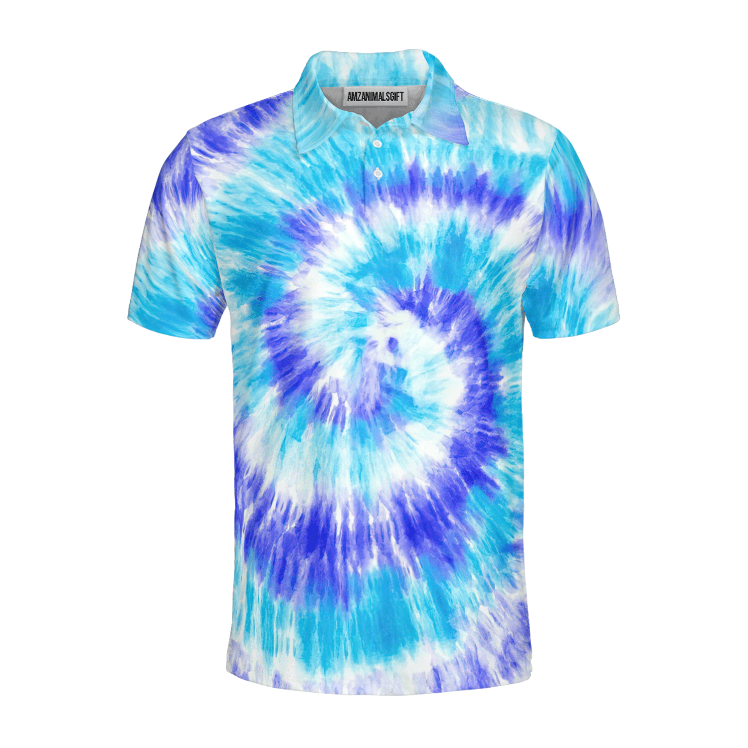 Custom Golf Men Polo Shirt - Blue Turquoise Tie Dye Background Custom Name Golf Men Polo Shirt - Perfect Polo Shirt For Men, Golfers - Amzanimalsgift