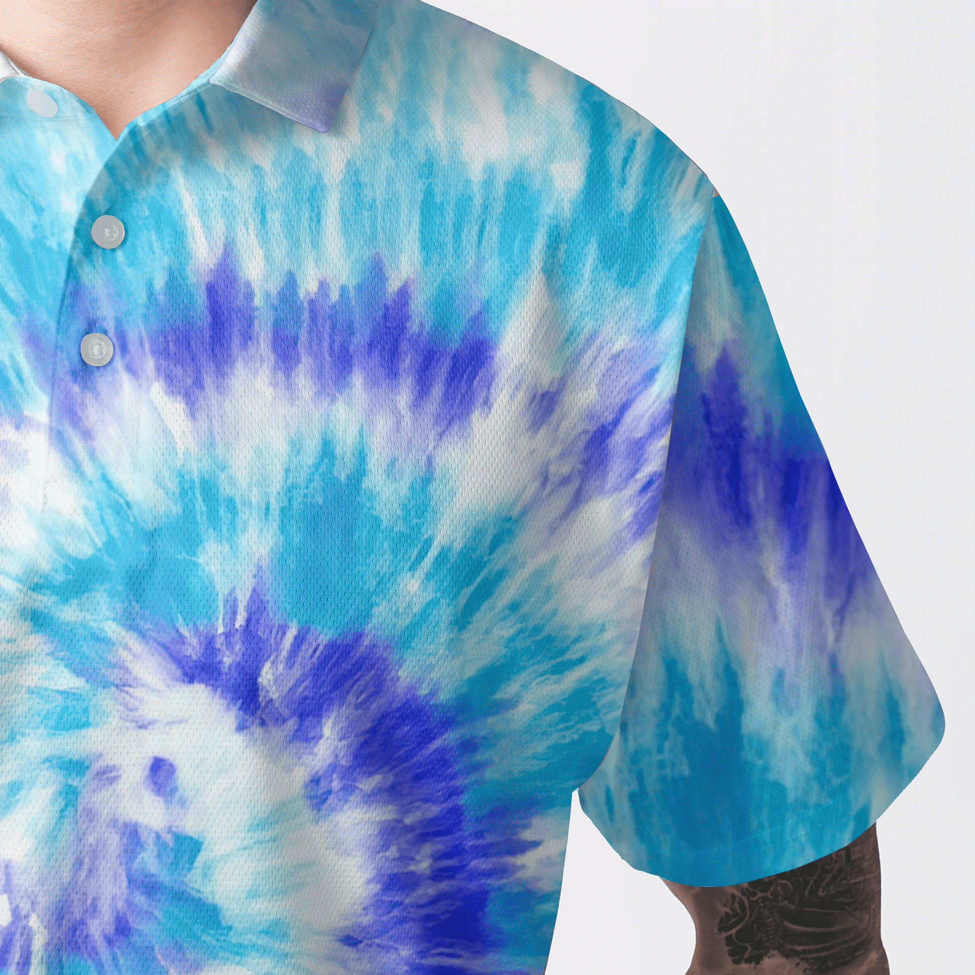 Custom Golf Men Polo Shirt - Blue Turquoise Tie Dye Background Custom Name Golf Men Polo Shirt - Perfect Polo Shirt For Men, Golfers - Amzanimalsgift