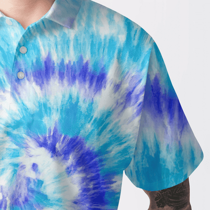 Custom Golf Men Polo Shirt - Blue Turquoise Tie Dye Background Custom Name Golf Men Polo Shirt - Perfect Polo Shirt For Men, Golfers - Amzanimalsgift