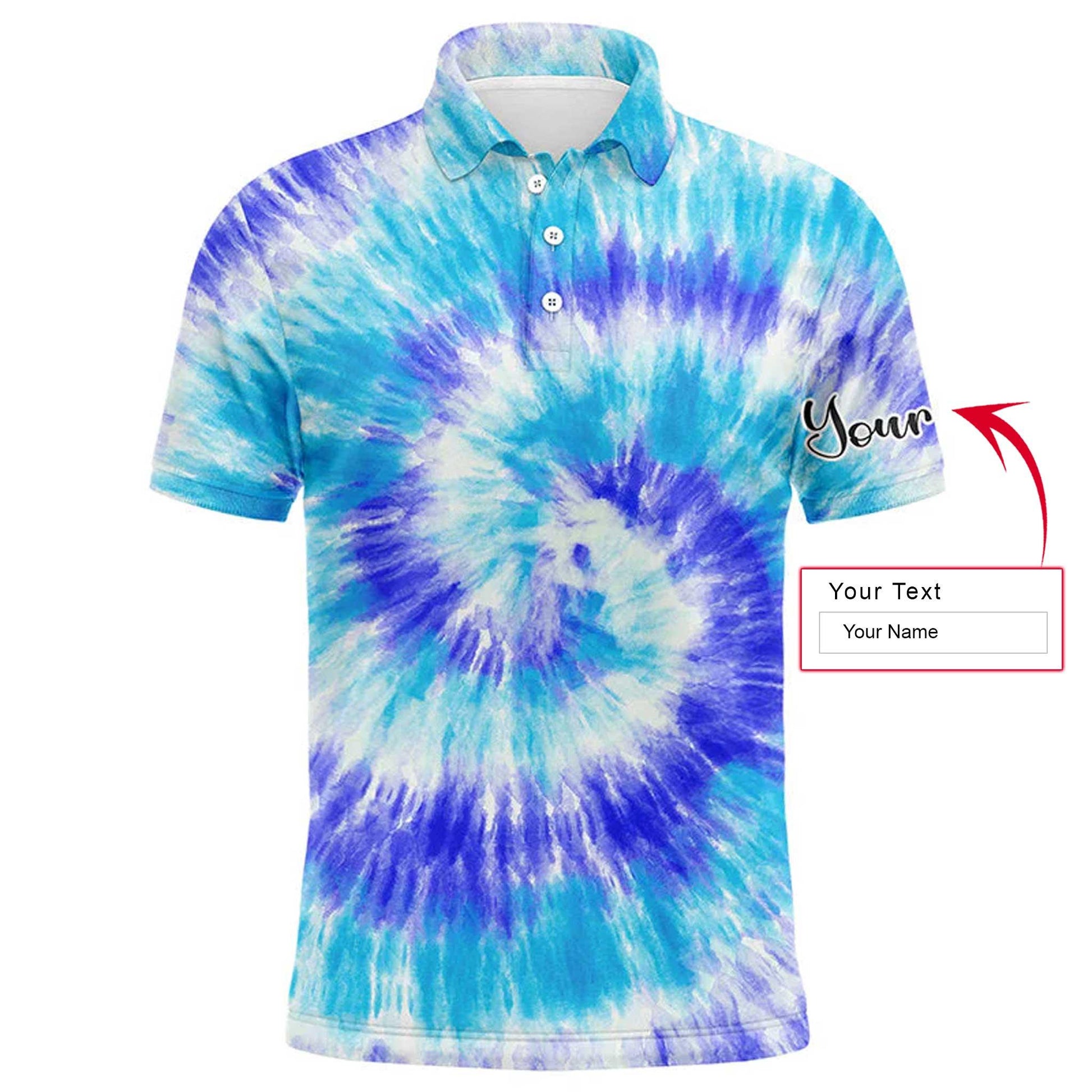 Custom Golf Men Polo Shirt - Blue Turquoise Tie Dye Background Custom Name Golf Men Polo Shirt - Perfect Polo Shirt For Men, Golfers - Amzanimalsgift