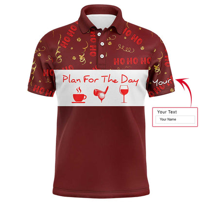 Custom Golf Men Polo Shirt - Christmas Custom Name Apparel, Plan For The Day Coffee Golf Wine Men Golf Polo Shirt- Perfect Polo Shirt For Men, Golfers - Amzanimalsgift