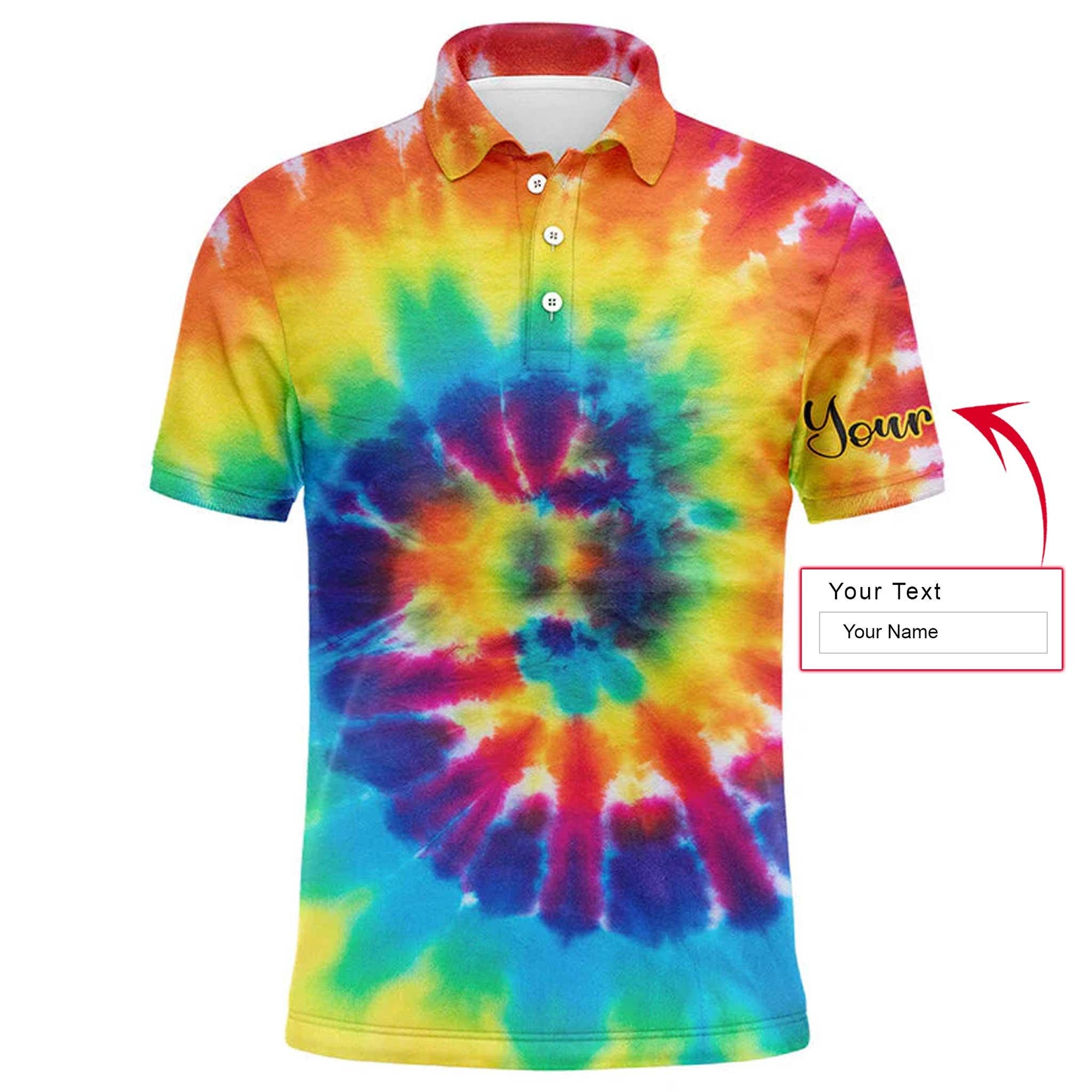 Custom Golf Men Polo Shirt - Colorful Tie Dye Background Custom Name Golf Men Polo Shirt - Perfect Polo Shirt For Men, Golfers - Amzanimalsgift