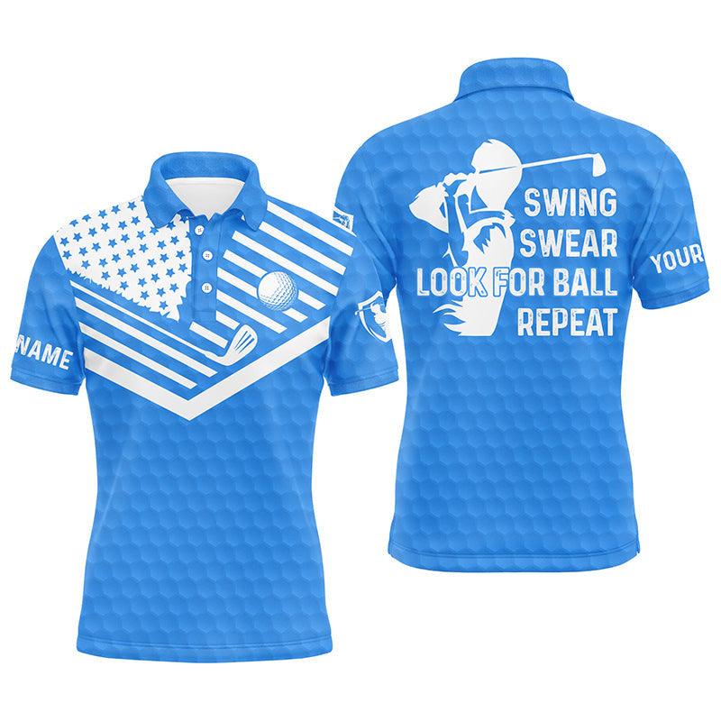Custom Golf Men Polo Shirt - Custom Name American Flag Apparel - Swing Swear Look For Ball Repeat Men Golf Polo Shirt- Perfect Polo Shirt For Men - Amzanimalsgift