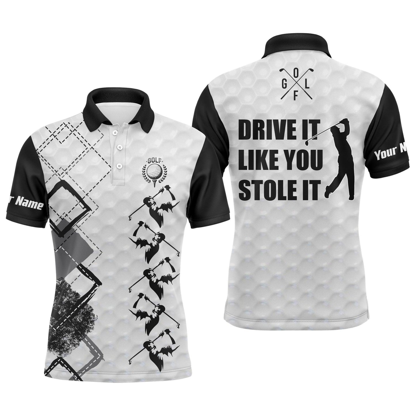 Custom Golf Men Polo Shirt - Custom Name Black And White Apparel, Drive It Like You Stole It Men Golf Polo Shirt- Perfect Polo Shirt For Men - Amzanimalsgift