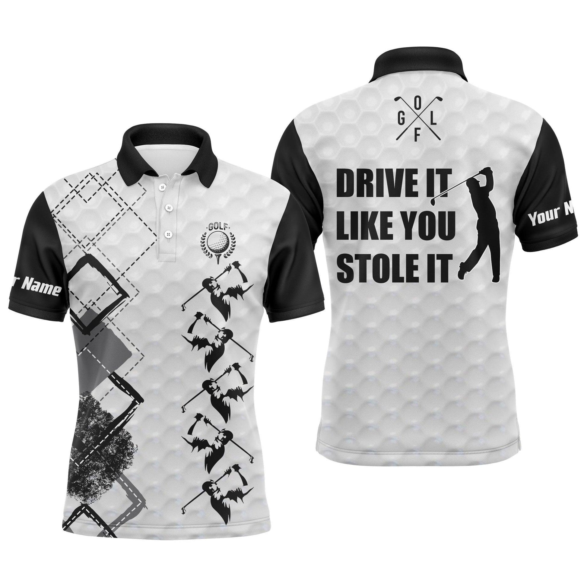 Custom Golf Men Polo Shirt - Custom Name Black And White Apparel, Drive It Like You Stole It Men Golf Polo Shirt- Perfect Polo Shirt For Men - Amzanimalsgift