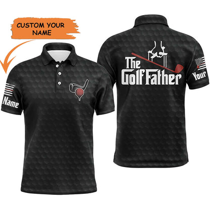 Custom Golf Men Polo Shirt - Custom Name Black Golf Ball Pattern Apparel - The Golf Father Men Golf Polo Shirt- Perfect Polo Shirt For Men, Golfers - Amzanimalsgift