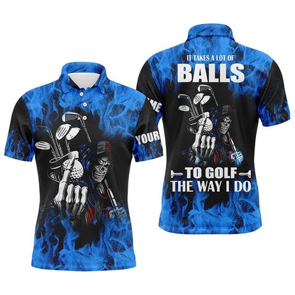Custom Golf Men Polo Shirt - Custom Name Flame Skull Apparel, It Takes A Lot Of Balls To Golf The Way I Do Men Golf Polo Shirt - Perfect Polo Shirt For Men - Amzanimalsgift