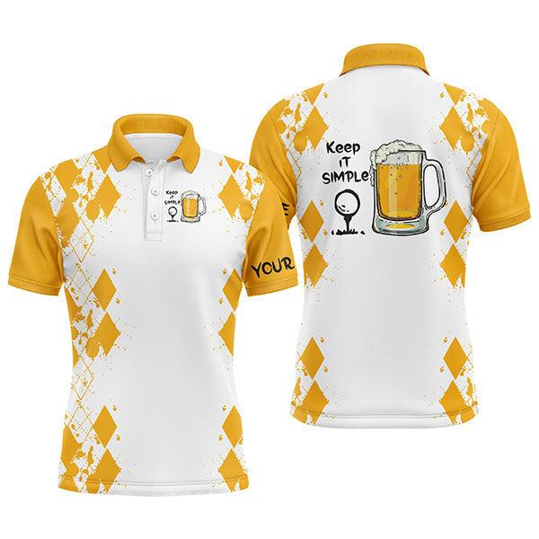 Custom Golf Men Polo Shirt - Custom Name White Yellow Argyle Pattern Apparel - Keep It Simple Golf Polo Shirt - Perfect Polo Shirt For Men, Golfers - Amzanimalsgift