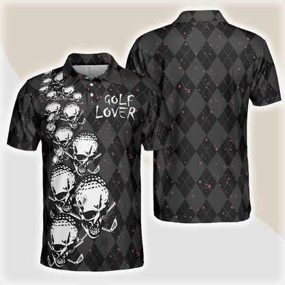 Custom Golf Men Polo Shirt - Elegant Argyle Pattern And Skull Golf Lover Polo Shirt Men Golf Polo Shirt - Perfect Polo Shirt For Men, Golfers - Amzanimalsgift