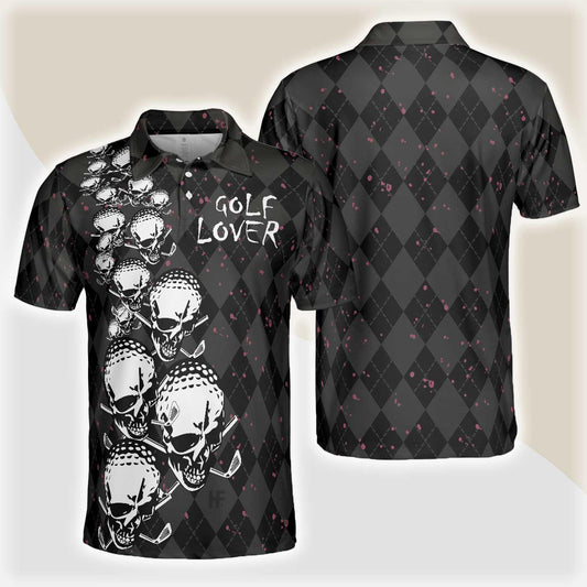 Custom Golf Men Polo Shirt - Elegant Argyle Pattern And Skull Golf Lover Polo Shirt Men Golf Polo Shirt - Perfect Polo Shirt For Men, Golfers - Amzanimalsgift