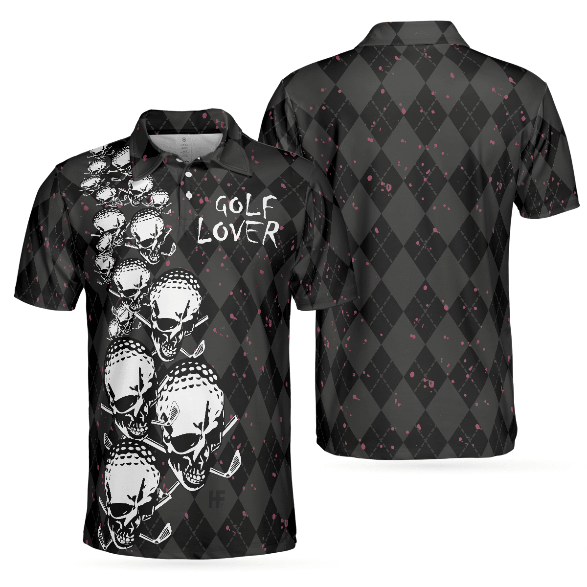 Custom Golf Men Polo Shirt - Elegant Argyle Pattern And Skull Golf Lover Polo Shirt Men Golf Polo Shirt - Perfect Polo Shirt For Men, Golfers - Amzanimalsgift