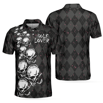 Custom Golf Men Polo Shirt - Elegant Argyle Pattern And Skull Golf Lover Polo Shirt Men Golf Polo Shirt - Perfect Polo Shirt For Men, Golfers - Amzanimalsgift