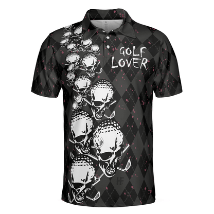 Custom Golf Men Polo Shirt - Elegant Argyle Pattern And Skull Golf Lover Polo Shirt Men Golf Polo Shirt - Perfect Polo Shirt For Men, Golfers - Amzanimalsgift