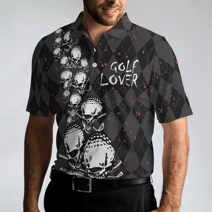 Custom Golf Men Polo Shirt - Elegant Argyle Pattern And Skull Golf Lover Polo Shirt Men Golf Polo Shirt - Perfect Polo Shirt For Men, Golfers - Amzanimalsgift