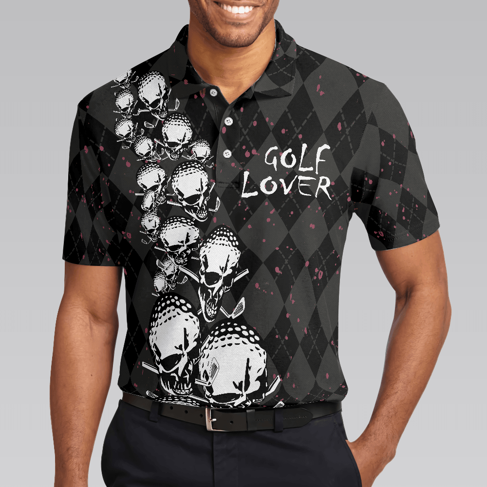 Custom Golf Men Polo Shirt - Elegant Argyle Pattern And Skull Golf Lover Polo Shirt Men Golf Polo Shirt - Perfect Polo Shirt For Men, Golfers - Amzanimalsgift