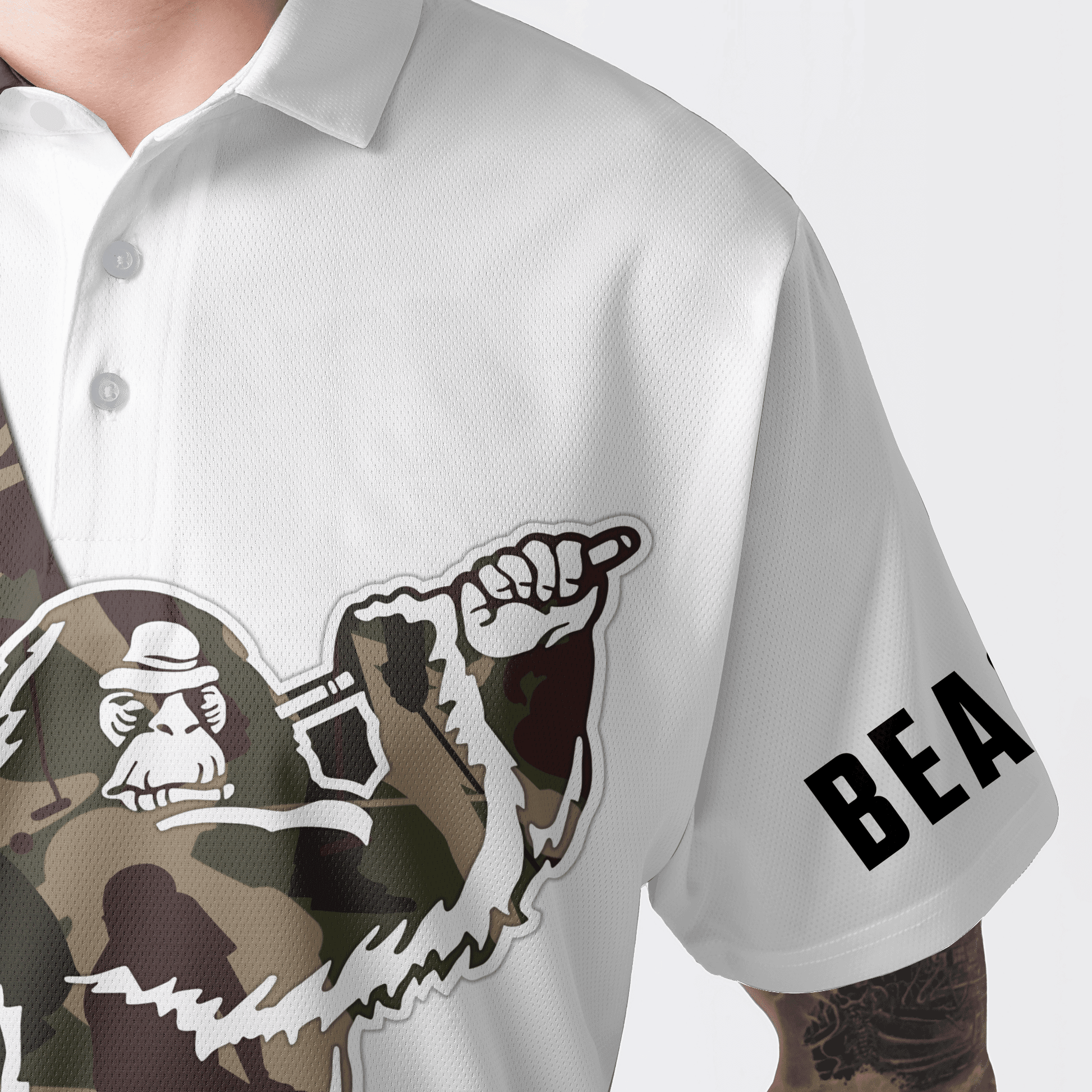 Custom Golf Men Polo Shirt - Funny Bigfoot Golf Polo Shirts, Camo Pattern Custom Name Sasquatch Playing Golf Apparel - Perfect Polo Shirt For Men - Amzanimalsgift