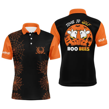 Custom Golf Men Polo Shirt - Funny Black Orange Halloween Golf Polo Shirts, Time To Golf Boo Bees Men Polo Shirt - Perfect Polo Shirt For Men - Amzanimalsgift