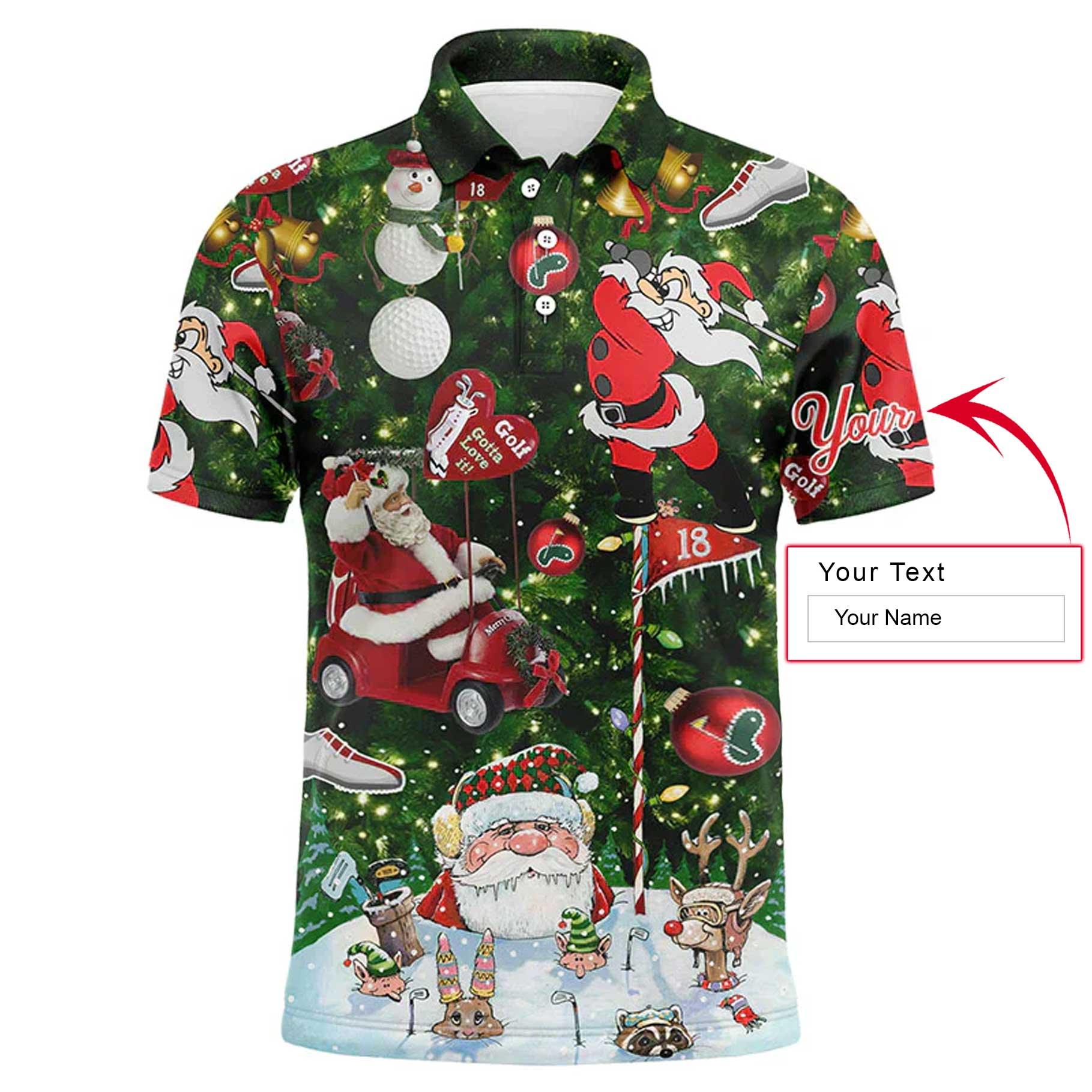 Custom Golf Men Polo Shirt - Funny Christmas Golf Custom Name, Santa Golfer Christmas Gifts Apparel Men Polo Shirt - Perfect Polo Shirt For Men - Amzanimalsgift