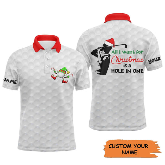 Custom Golf Men Polo Shirt - Funny Christmas Golf Men Polo Shirt, All I Want For Christmas Is A Hole In One Men Polo Shirt - Perfect Polo Shirt For Men - Amzanimalsgift
