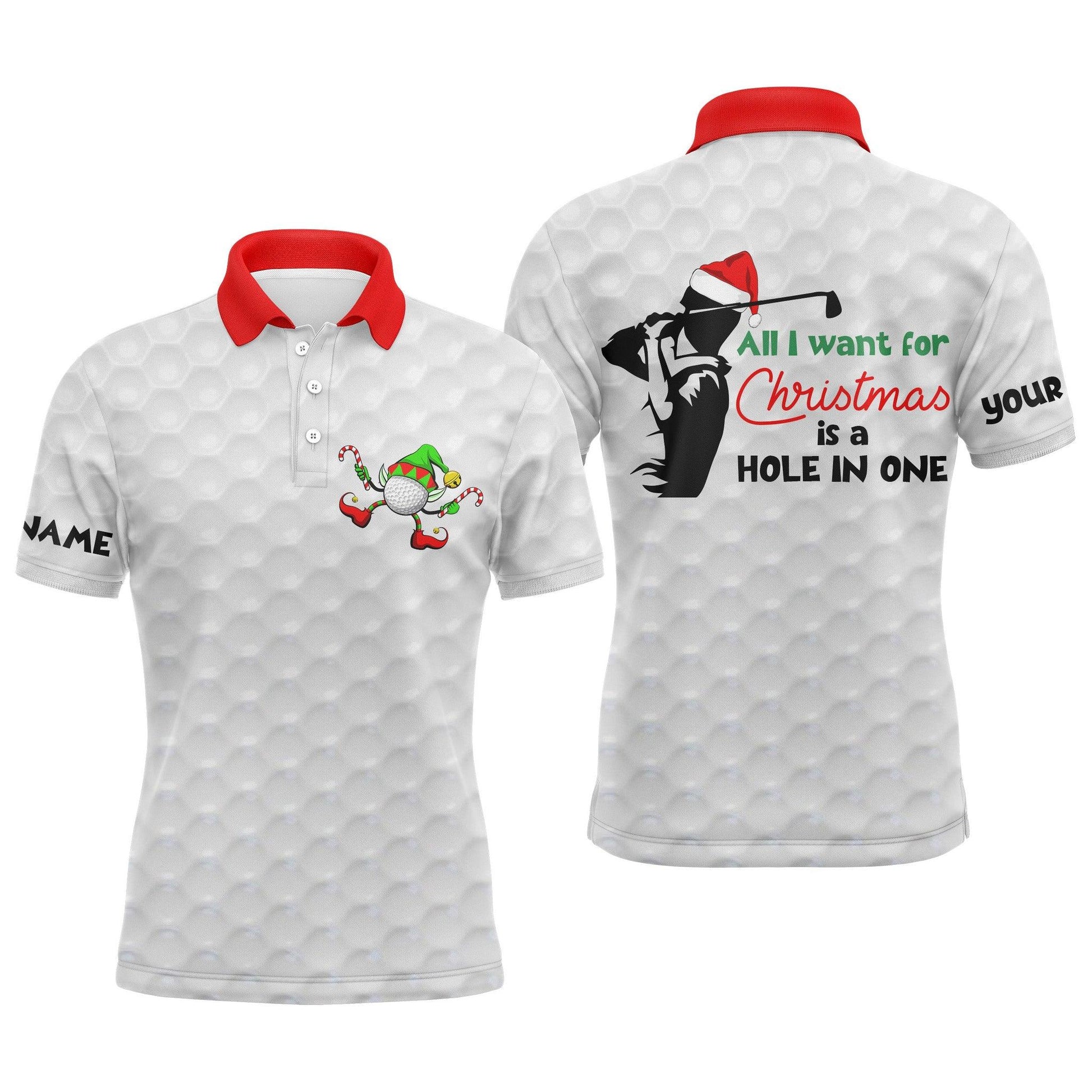 Custom Golf Men Polo Shirt - Funny Christmas Golf Men Polo Shirt, All I Want For Christmas Is A Hole In One Men Polo Shirt - Perfect Polo Shirt For Men - Amzanimalsgift