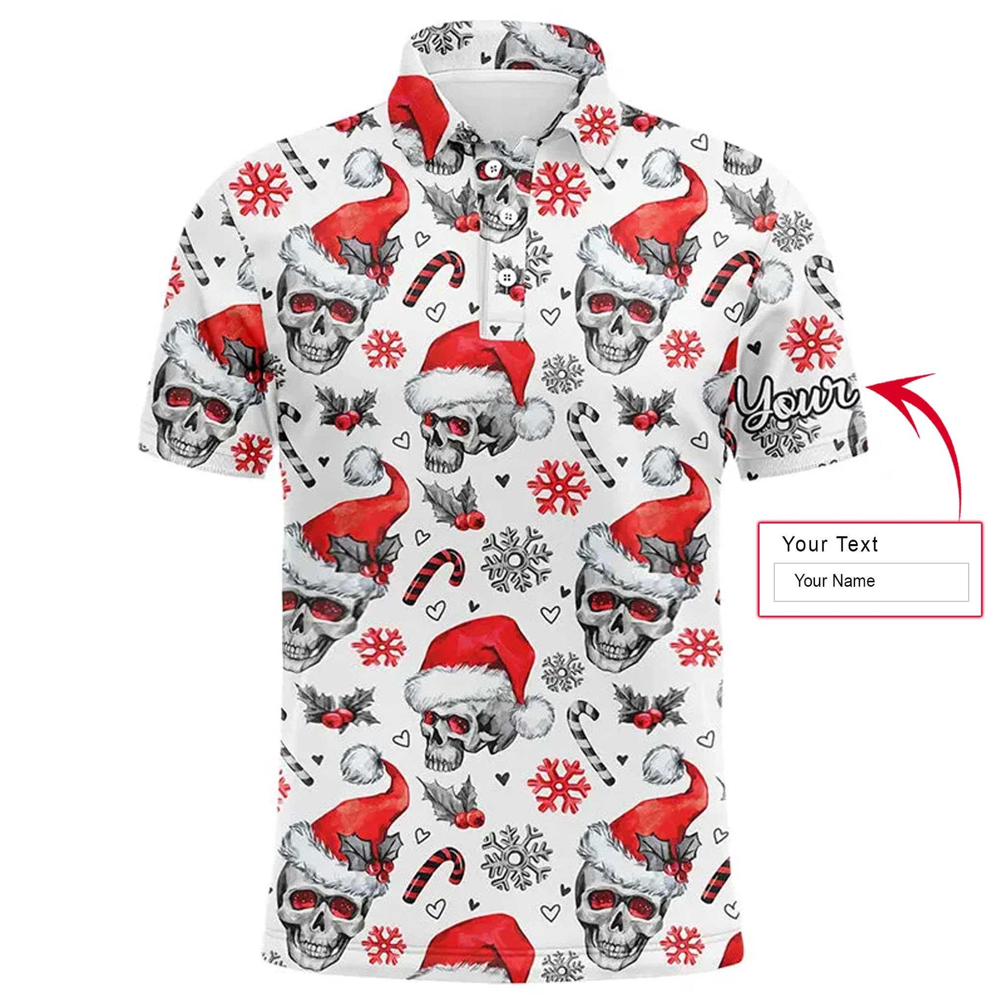 Custom Golf Men Polo Shirt - Funny Christmas Golf Men Polo Shirt, Skull Pattern Custom Name Apparel Men Polo Shirt - Perfect Polo Shirt For Men - Amzanimalsgift