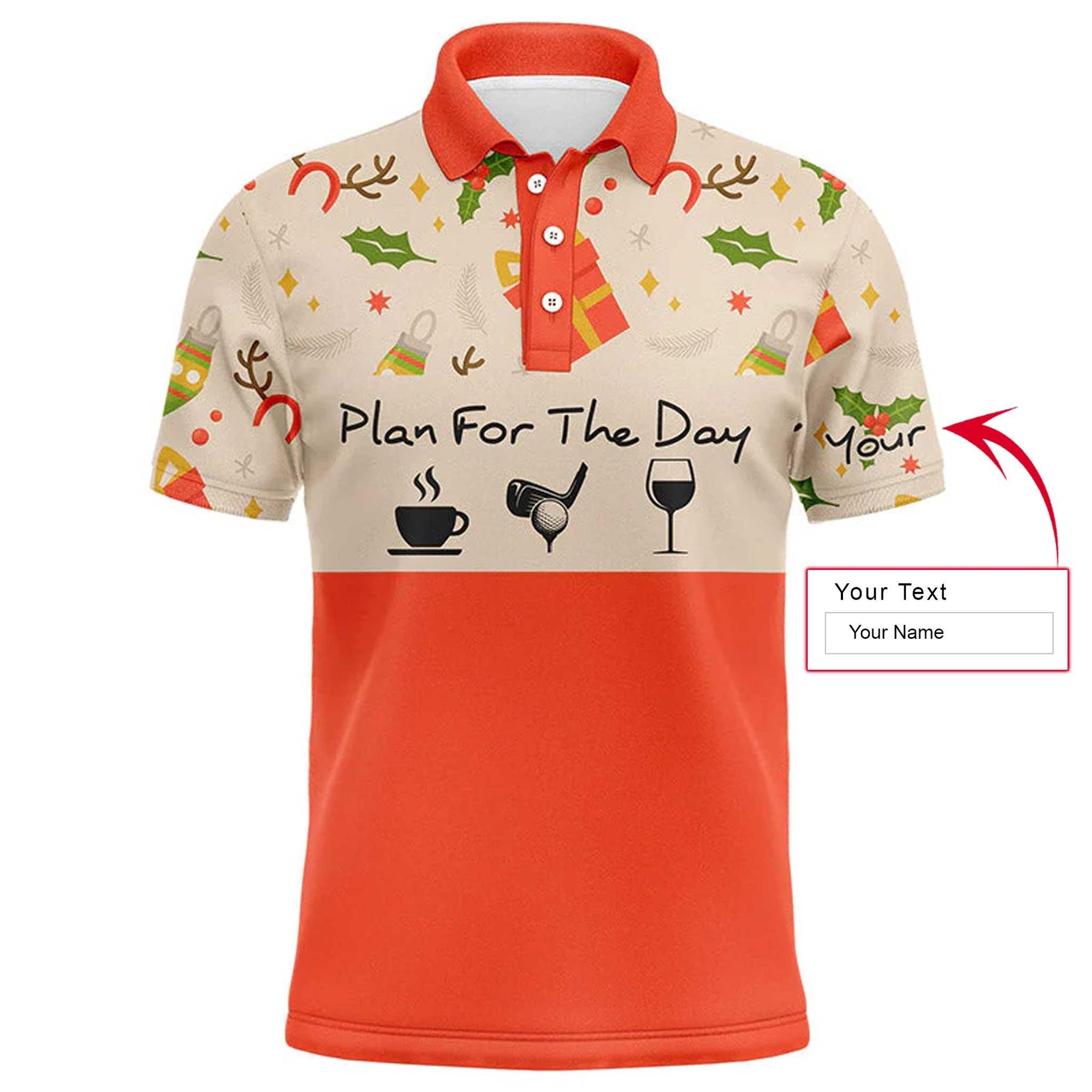 Custom Golf Men Polo Shirt - Funny Christmas Pattern Custom Name Apparel, Plan For The Day Coffee Golf Men Polo Shirt - Perfect Polo Shirt For Men - Amzanimalsgift