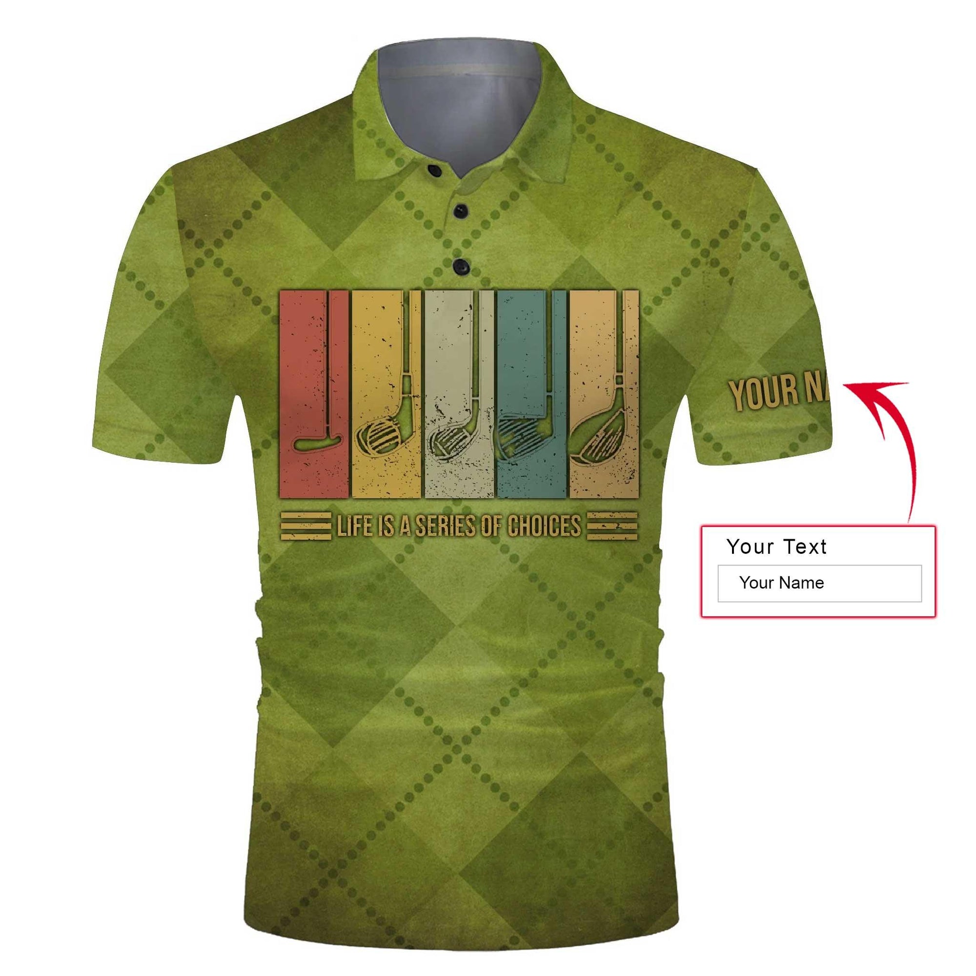Custom Golf Men Polo Shirt - Funny Green Argyle Pattern Apparel, Life Is A Series Of Choices Men Golf Polo Shirt - Perfect Polo Shirt For Men, Golfers - Amzanimalsgift