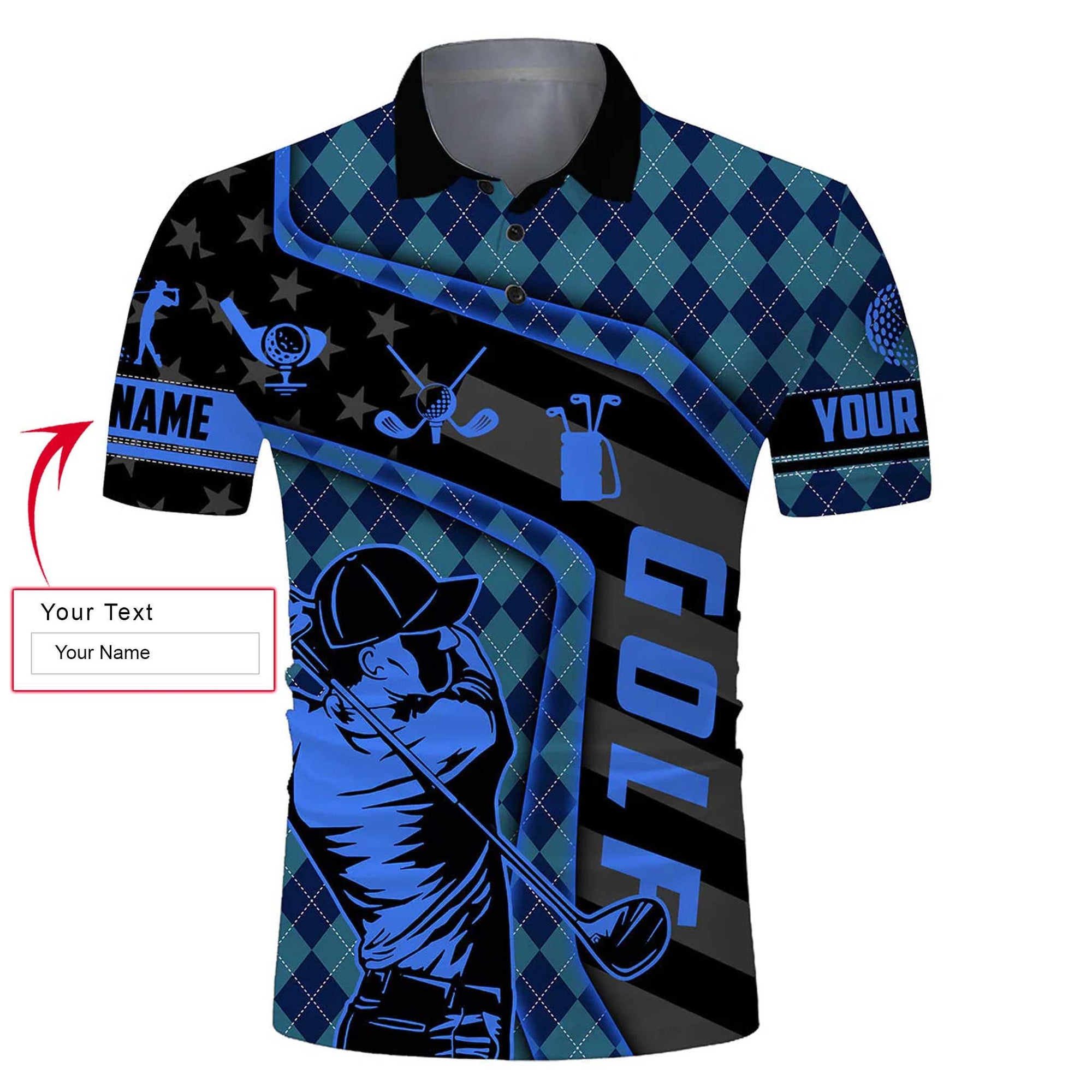 Custom Golf Men Polo Shirt - Funny Navy Blue Argyle Pattern Apparel, Team Golf Men Golf Polo Shirt - Perfect Polo Shirt For Men, Golfers - Amzanimalsgift