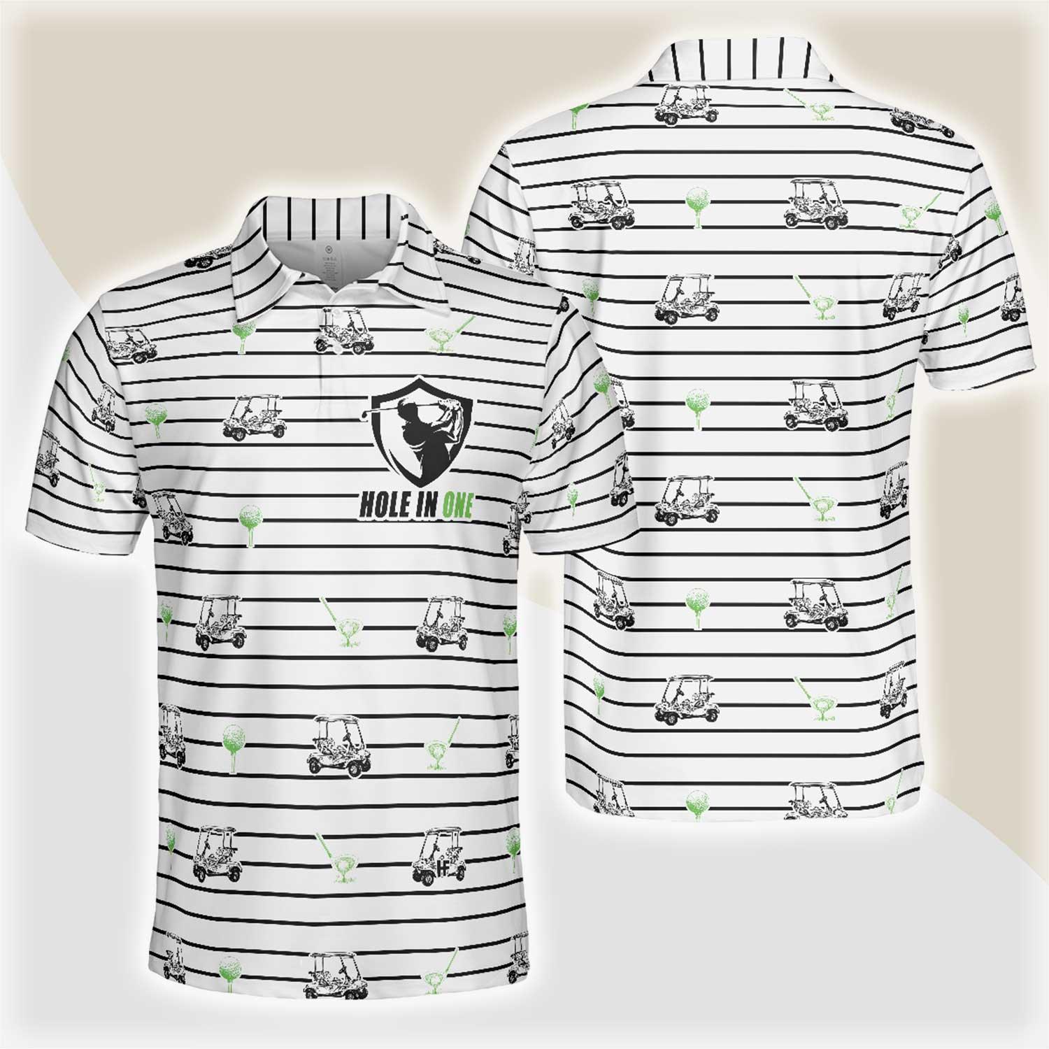 Custom Golf Men Polo Shirt - Golf Equipment Stripe Line Men Polo Shirt, Black And White Golfing Men Polo Shirt - Perfect Polo Shirt For Men, Golfers - Amzanimalsgift