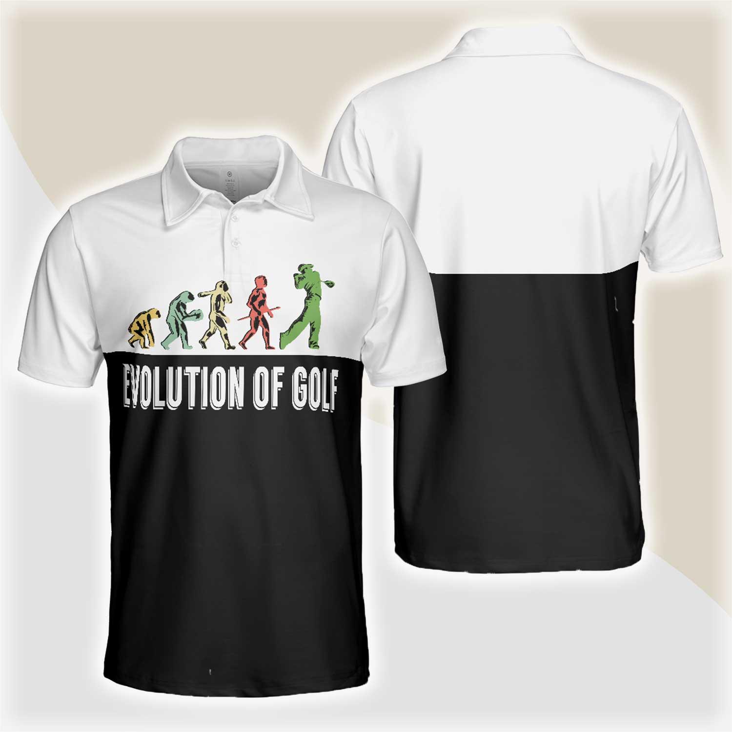 Custom Golf Men Polo Shirt - Golf Evolution Vintage Men Polo Shirt, Elegant Back And White Polo Shirt - Perfect Polo Shirt For Men, Golfers - Amzanimalsgift