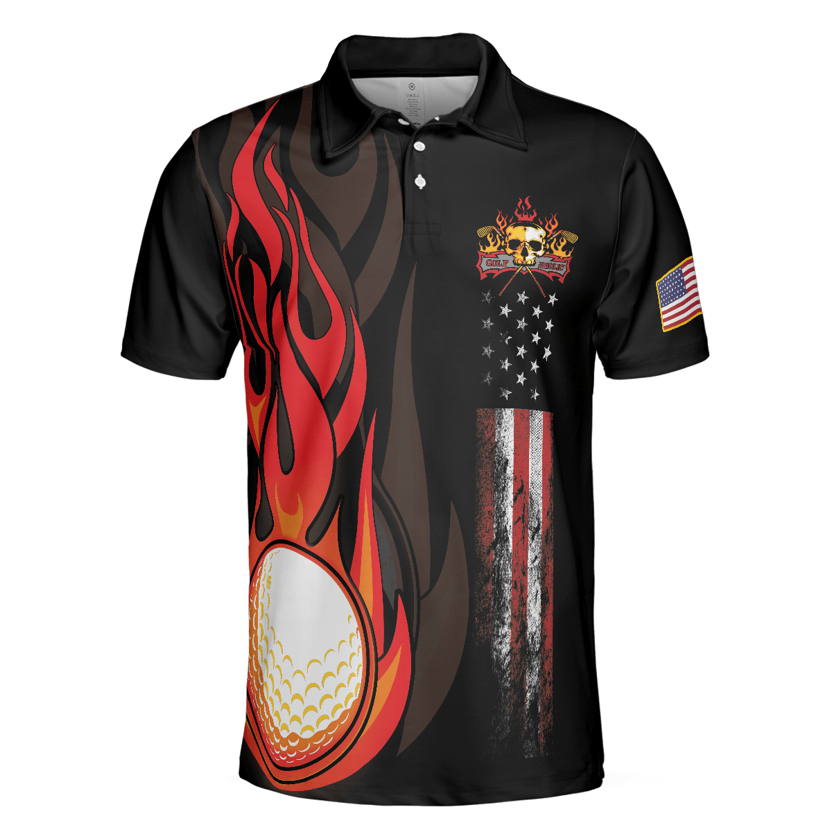 Custom Golf Men Polo Shirt - Golf Flame Skull Golf Men Polo Shirt, Black American Flag Golf Shirt For Men - Perfect Polo Shirt For Men, Golfers - Amzanimalsgift