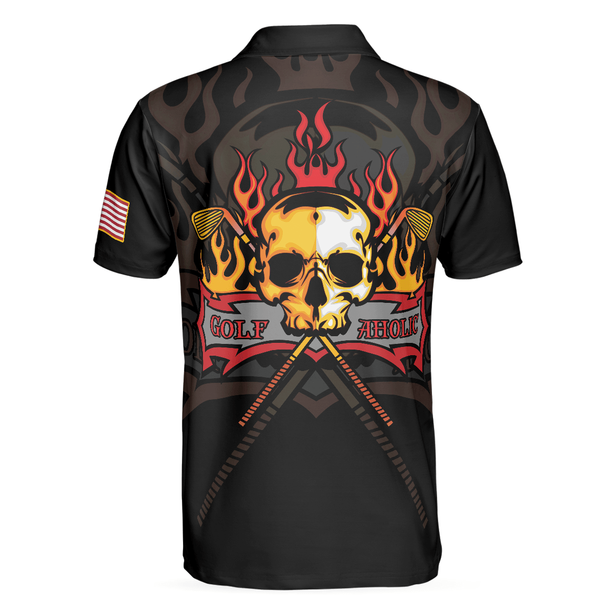 Custom Golf Men Polo Shirt - Golf Flame Skull Golf Men Polo Shirt, Black American Flag Golf Shirt For Men - Perfect Polo Shirt For Men, Golfers - Amzanimalsgift