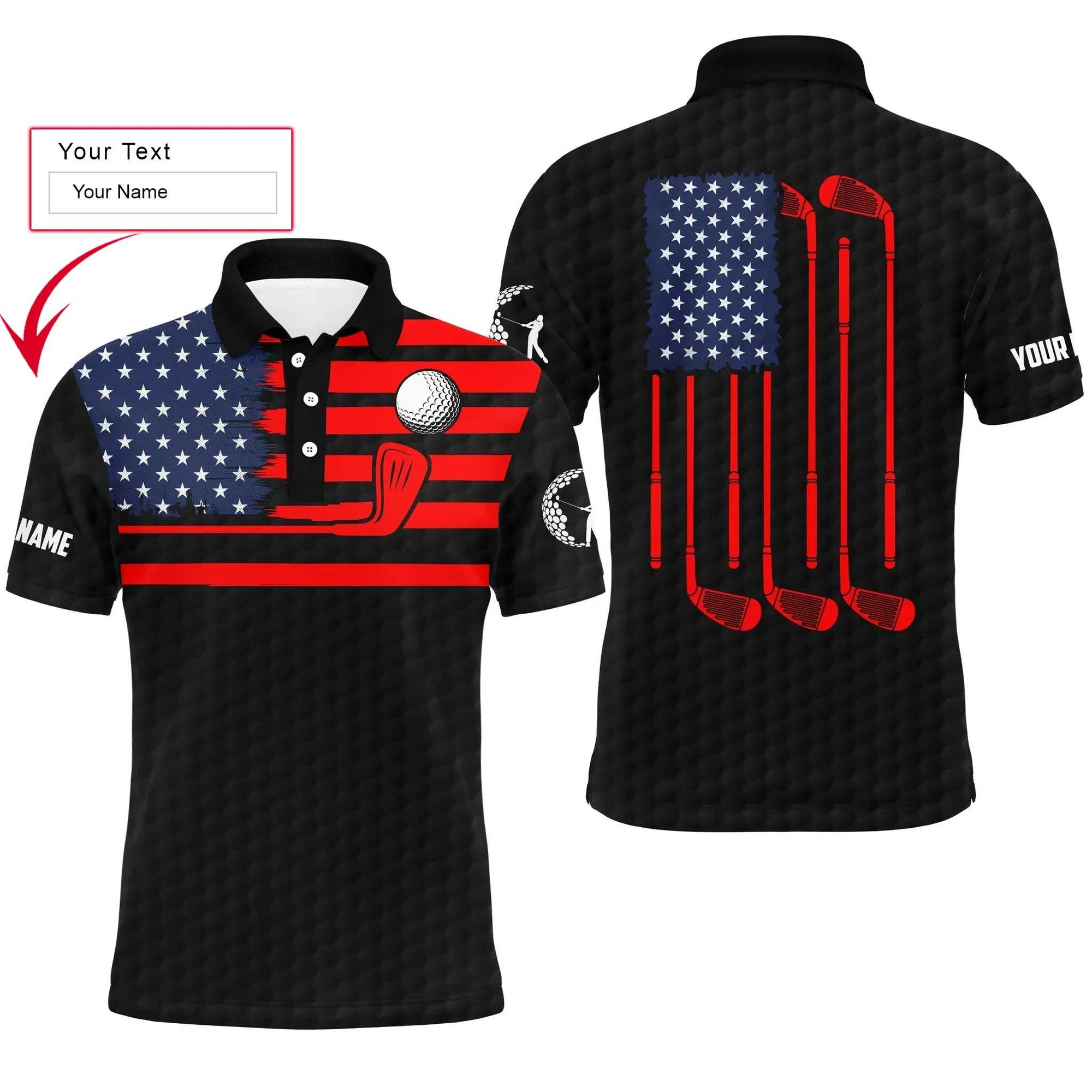 Custom Golf Men Polo Shirt - Golf Men Polo Shirt, American Flag Custom Name Multicolor Apparel Men Golf Polo Shirt - Perfect Polo Shirt For Men, Golfers - Amzanimalsgift