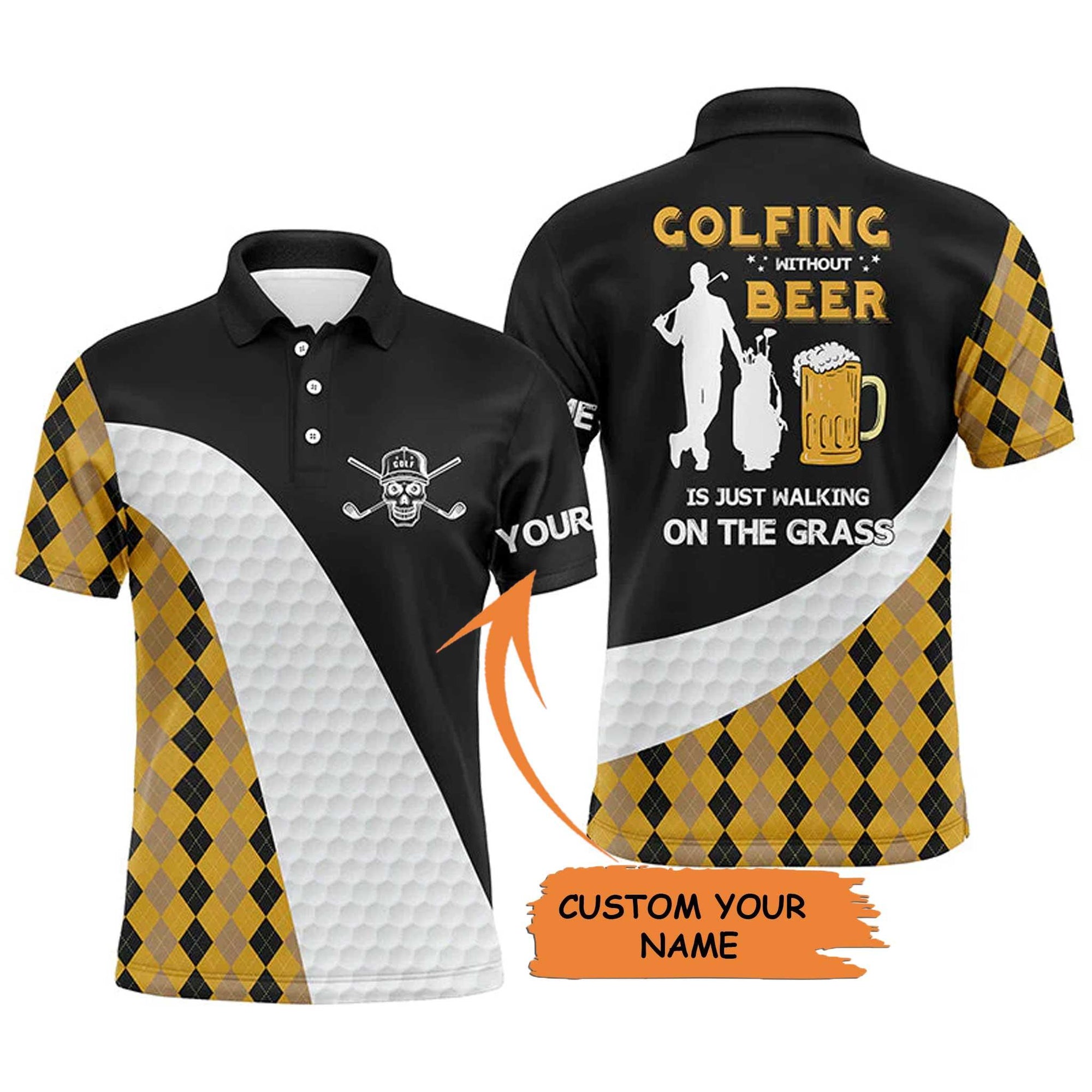 Custom Golf Men Polo Shirt - Golfing Without Beer Is Just Walking On The Grass Men Golf Polo Shirt - Perfect Polo Shirt For Men, Golfers - Amzanimalsgift