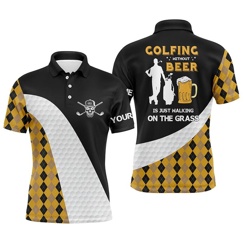 Custom Golf Men Polo Shirt - Golfing Without Beer Is Just Walking On The Grass Men Golf Polo Shirt - Perfect Polo Shirt For Men, Golfers - Amzanimalsgift